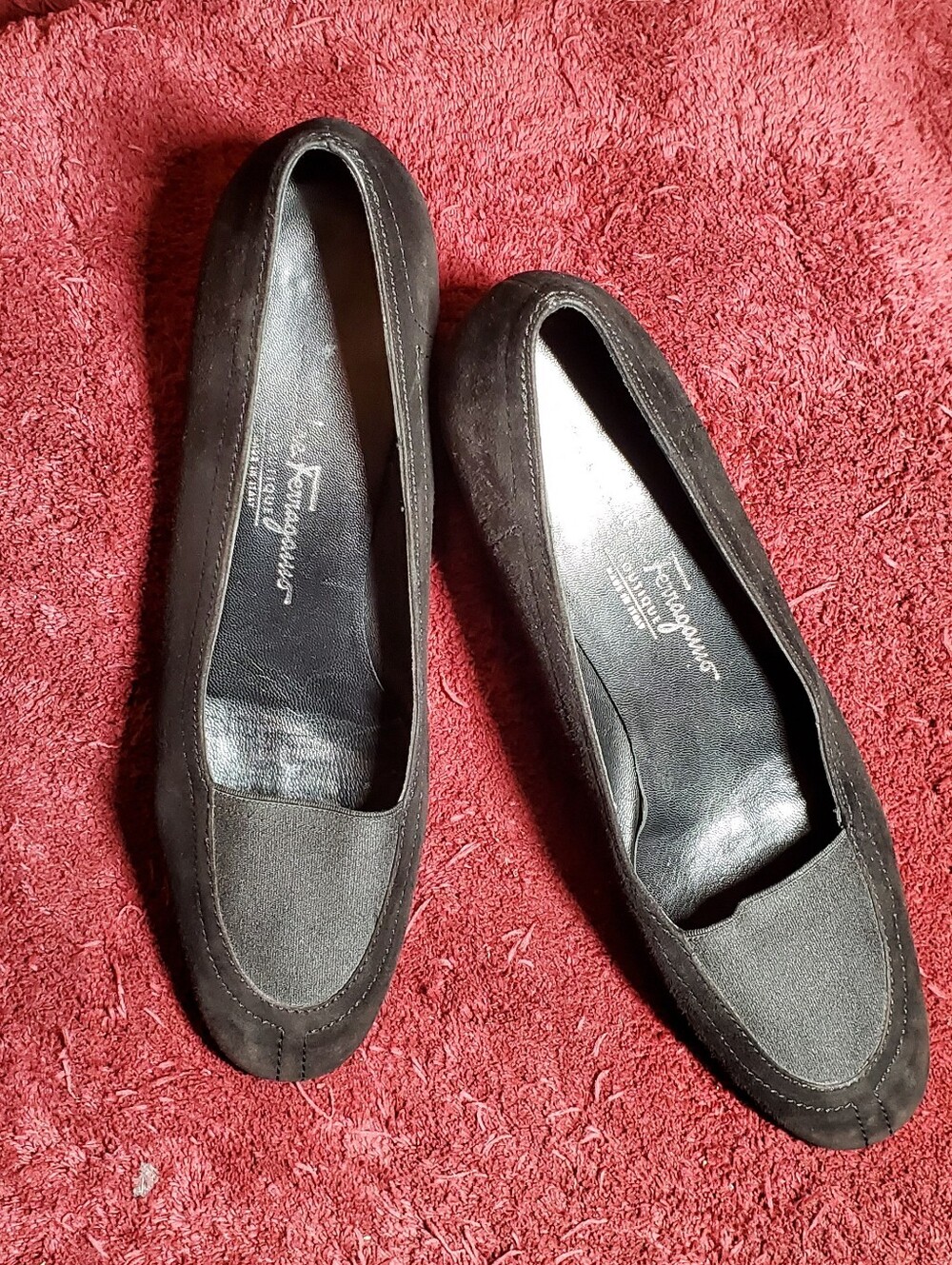 Vintage Salvatore Ferragamo Black Suede Wedge Pump Loafers 9 2A Narrow 9AA